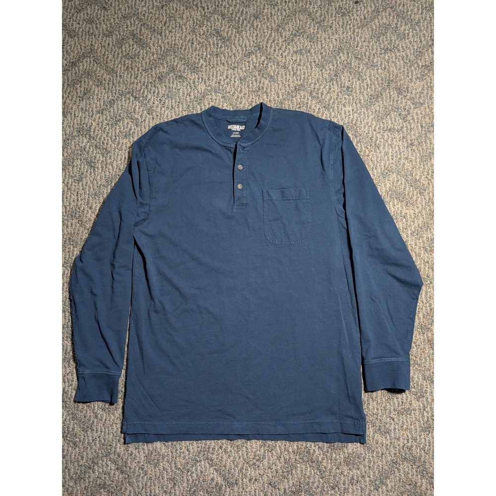 RedHead Mens Navy Blue Cotton Long Sleeve Henley Shirt Pocket LT 602RHF20-7805K